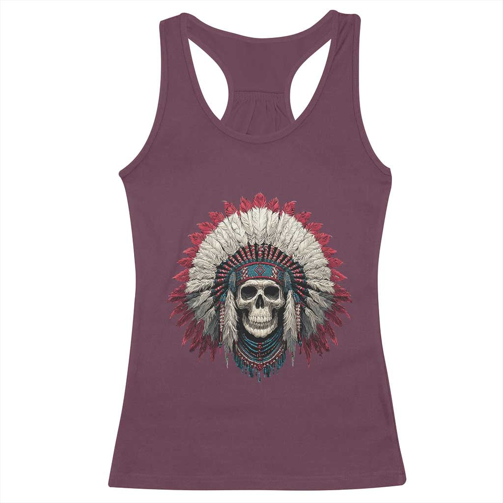 Native American Indian Chief Skull Headdress Racerback Tank Top TS11 Maroon Print Your Wear