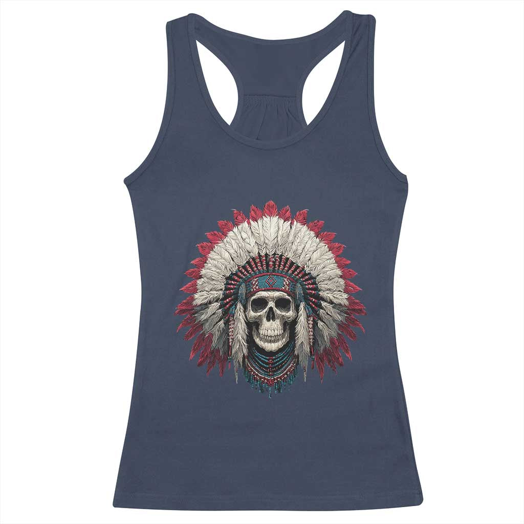 Native American Indian Chief Skull Headdress Racerback Tank Top TS11 Navy Print Your Wear