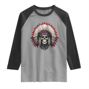 Native American Indian Chief Skull Headdress Raglan Shirt TS11 Sport Gray Black Print Your Wear