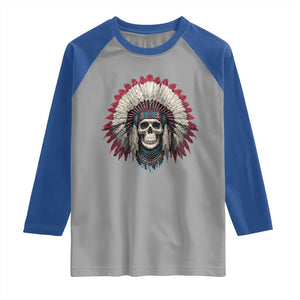 Native American Indian Chief Skull Headdress Raglan Shirt TS11 Sport Gray Royal Print Your Wear