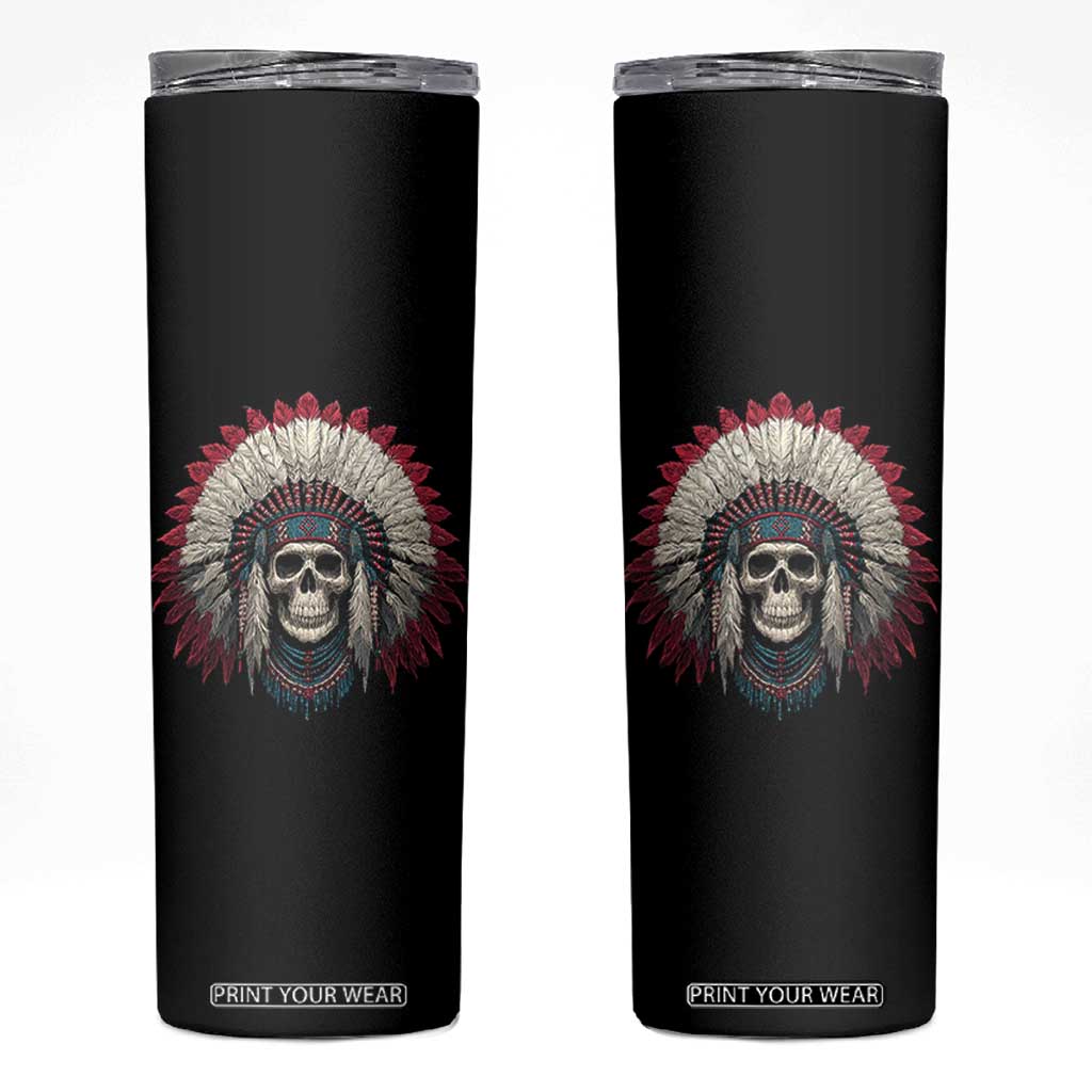 Native American Indian Chief Skull Headdress Skinny Tumbler TS11 Black Print Your Wear