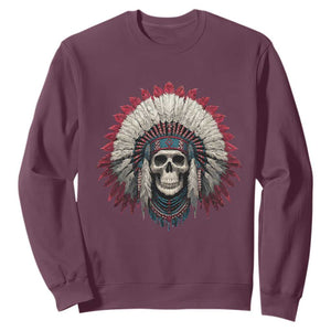 Native American Indian Chief Skull Headdress Sweatshirt TS11 Maroon Print Your Wear