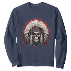 Native American Indian Chief Skull Headdress Sweatshirt TS11 Navy Print Your Wear