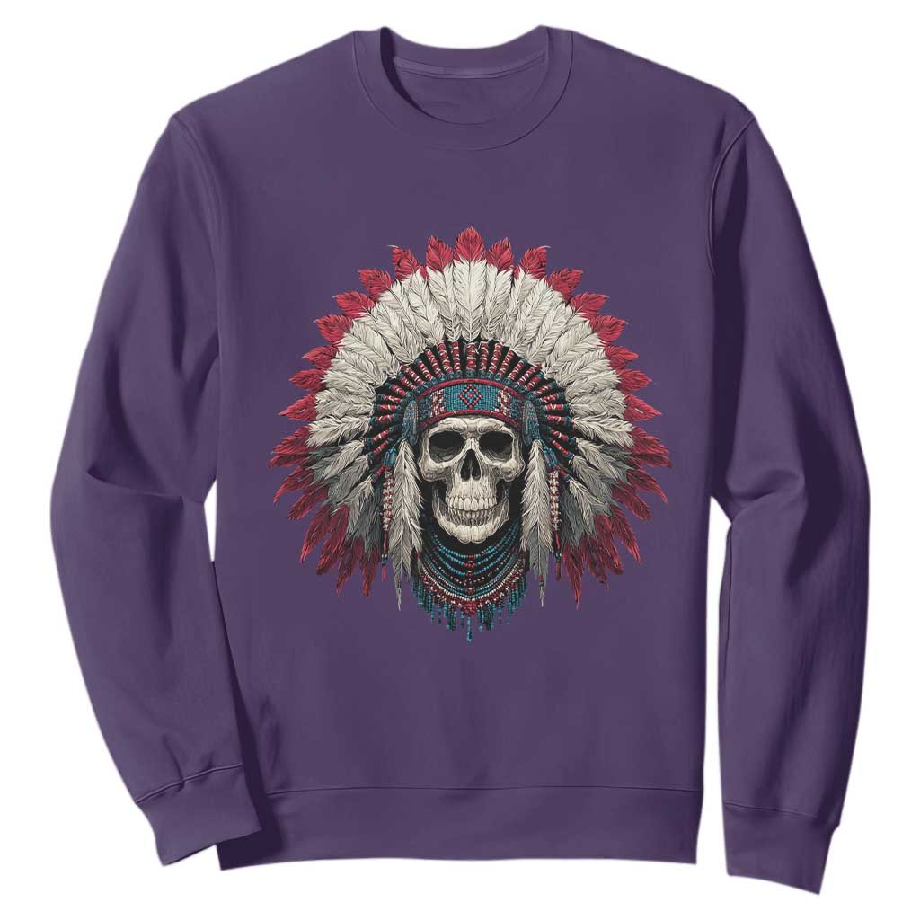 Native American Indian Chief Skull Headdress Sweatshirt TS11 Purple Print Your Wear