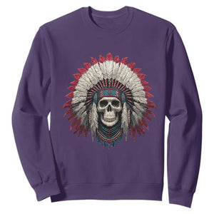 Native American Indian Chief Skull Headdress Sweatshirt TS11 Purple Print Your Wear