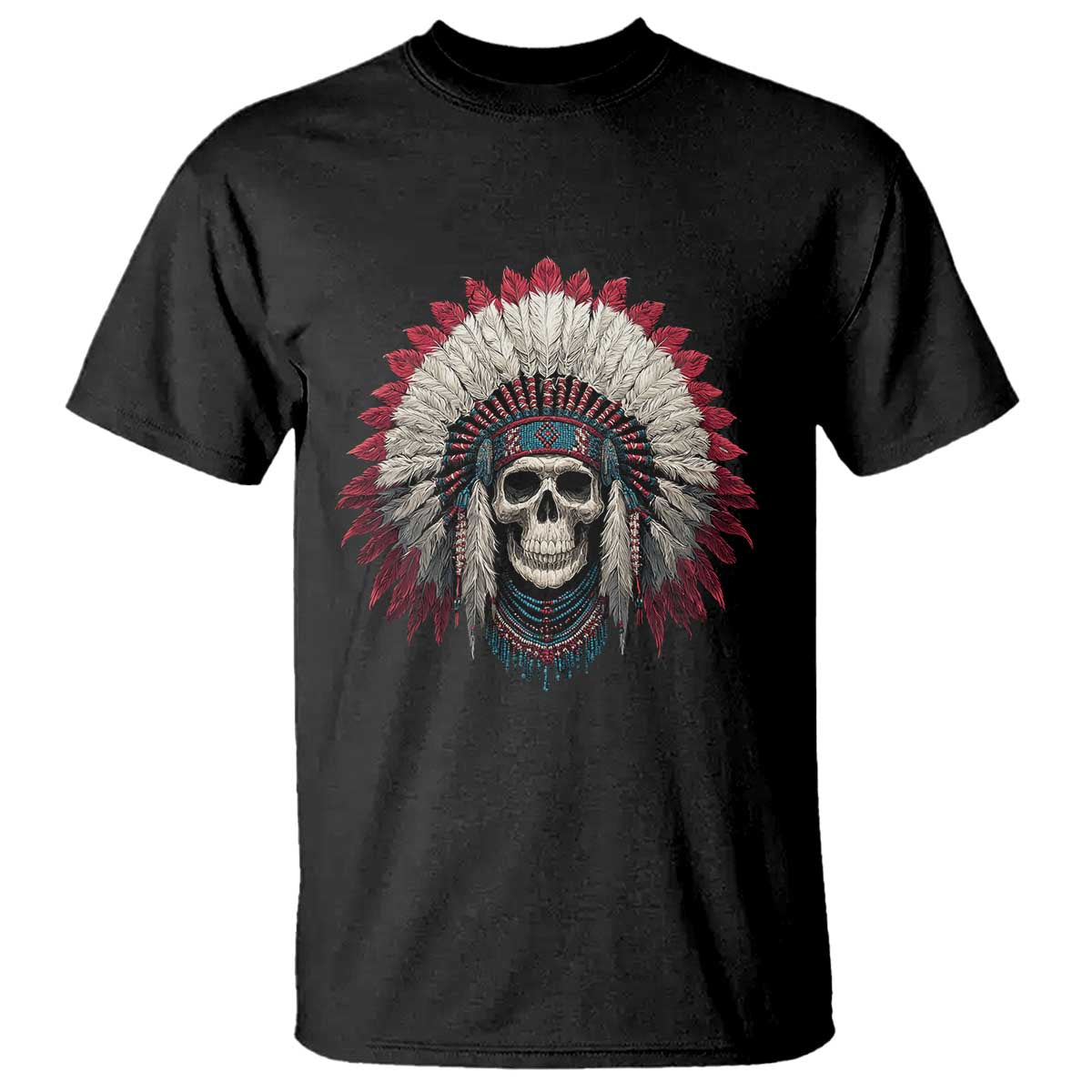 Native American Indian Chief Skull Headdress T Shirt TS11 Black Print Your Wear