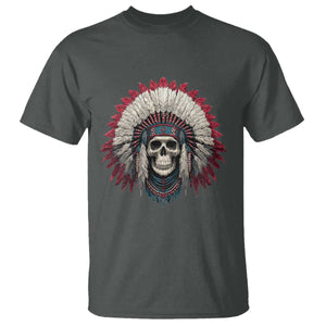 Native American Indian Chief Skull Headdress T Shirt TS11 Dark Heather Print Your Wear