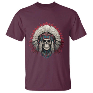 Native American Indian Chief Skull Headdress T Shirt TS11 Maroon Print Your Wear