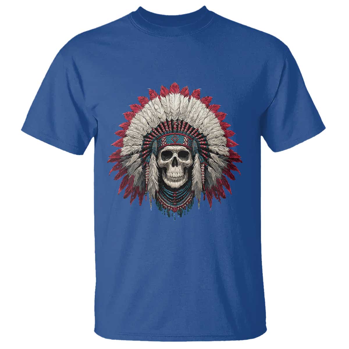 Native American Indian Chief Skull Headdress T Shirt TS11 Royal Blue Print Your Wear
