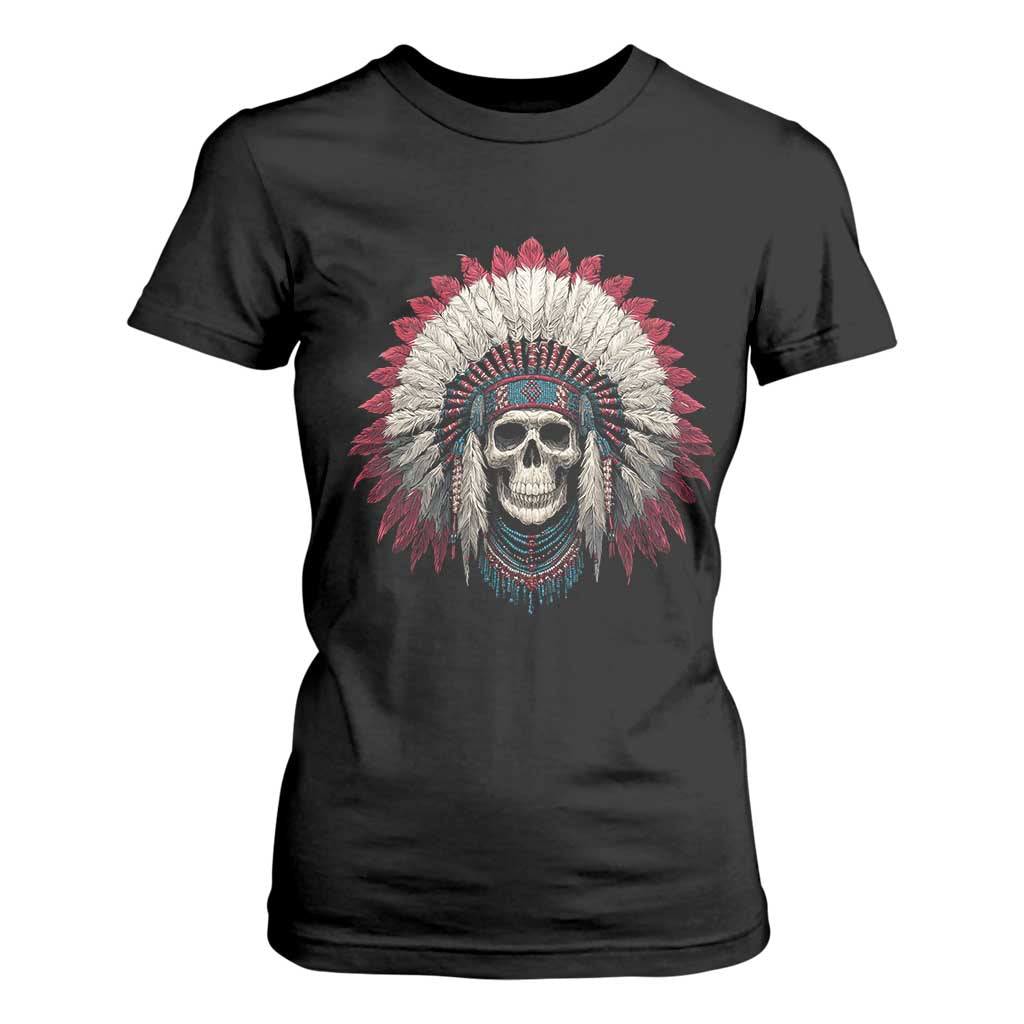 Native American Indian Chief Skull Headdress T Shirt For Women TS11 Black Print Your Wear