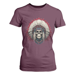 Native American Indian Chief Skull Headdress T Shirt For Women TS11 Maroon Print Your Wear
