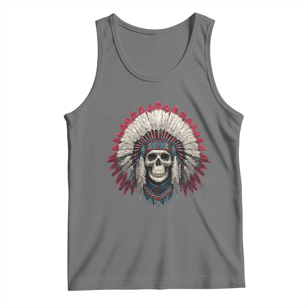 Native American Indian Chief Skull Headdress Tank Top TS11 Black Heather Print Your Wear