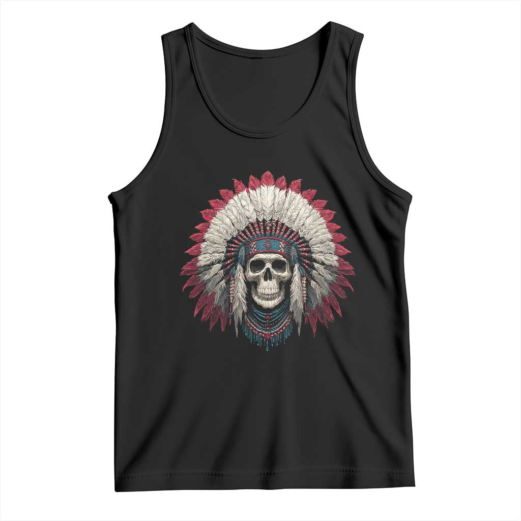 Native American Indian Chief Skull Headdress Tank Top TS11 Black Print Your Wear