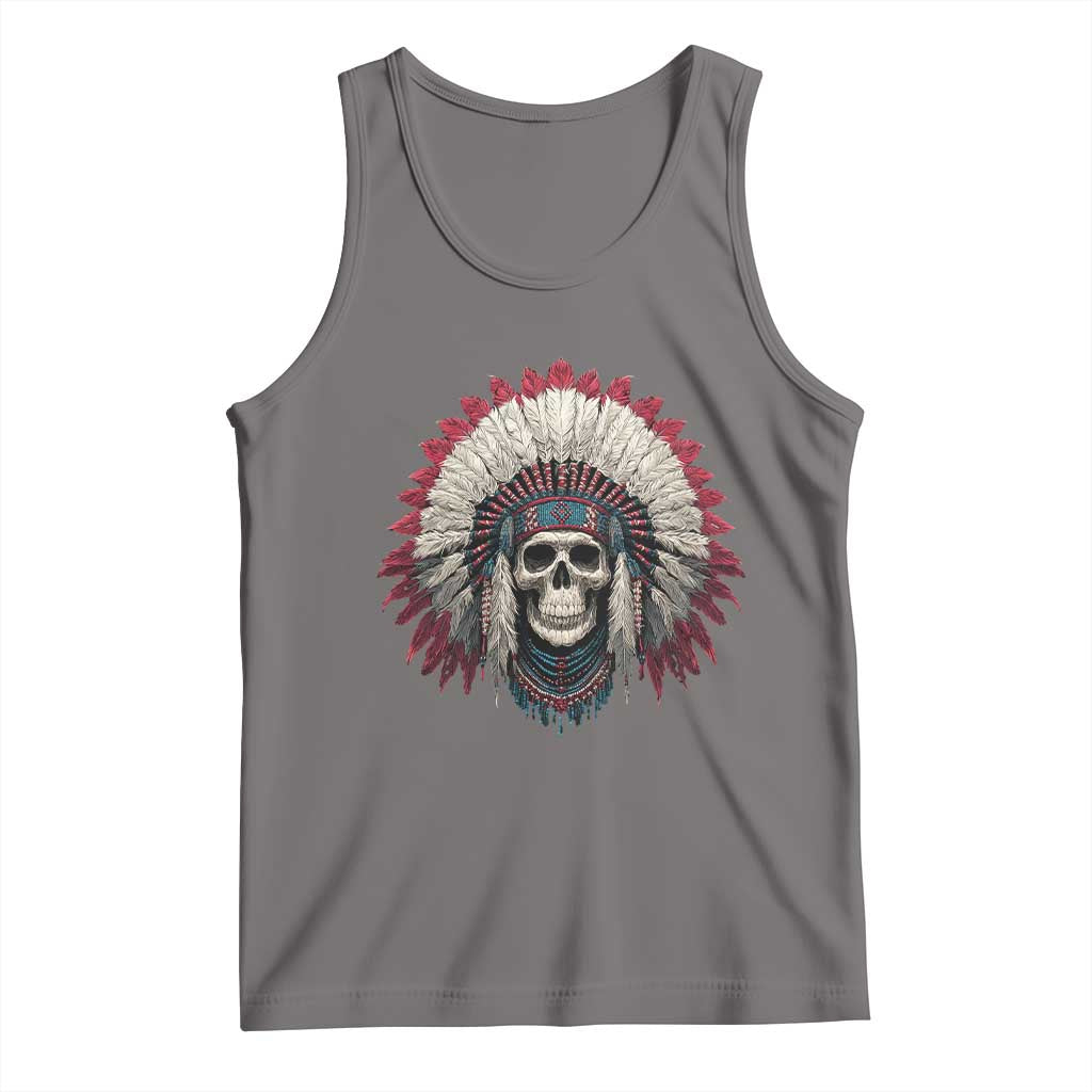Native American Indian Chief Skull Headdress Tank Top TS11 Deep Heather Print Your Wear