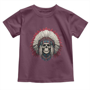 Native American Indian Chief Skull Headdress Toddler T Shirt TS11 Maroon Print Your Wear