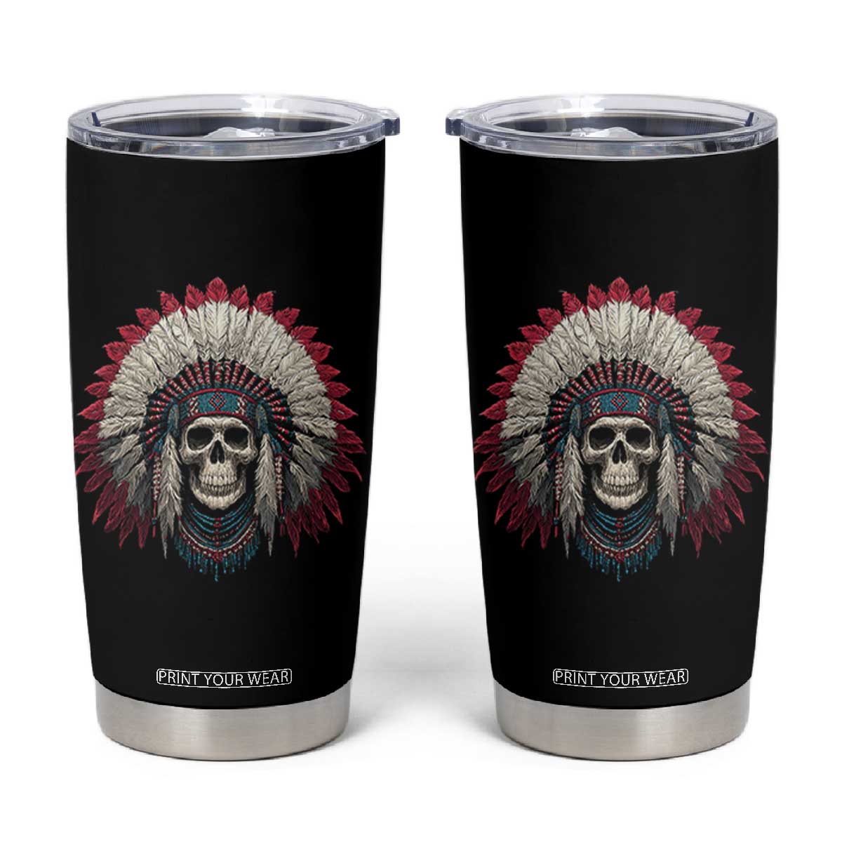 Native American Indian Chief Skull Headdress Tumbler Cup TS11 Black Print Your Wear
