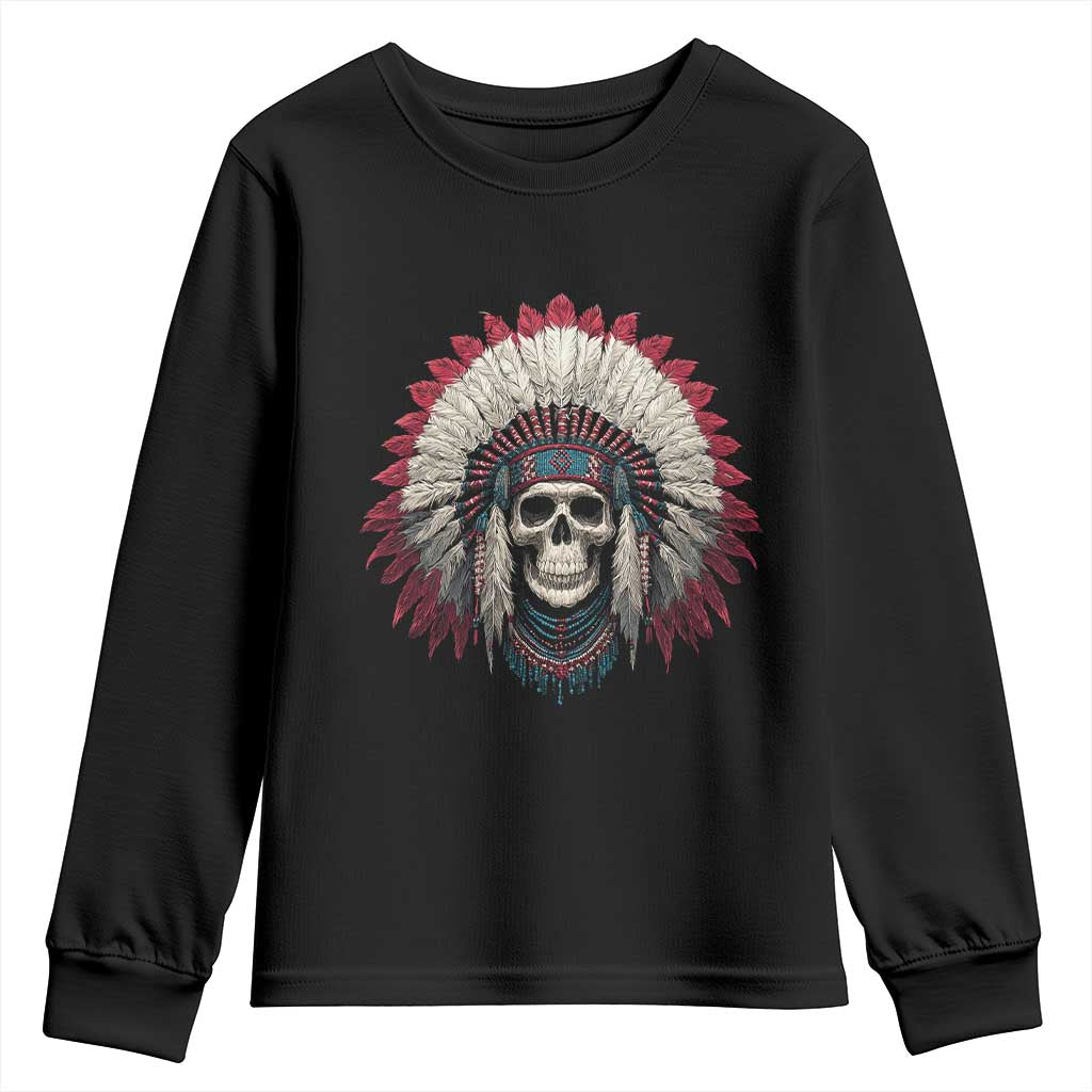 Native American Indian Chief Skull Headdress Youth Sweatshirt TS11 Black Print Your Wear