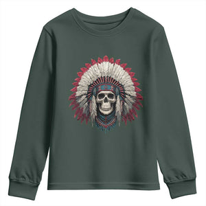 Native American Indian Chief Skull Headdress Youth Sweatshirt TS11 Dark Forest Green Print Your Wear