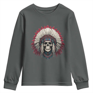 Native American Indian Chief Skull Headdress Youth Sweatshirt TS11 Dark Heather Print Your Wear