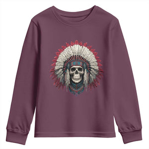 Native American Indian Chief Skull Headdress Youth Sweatshirt TS11 Maroon Print Your Wear