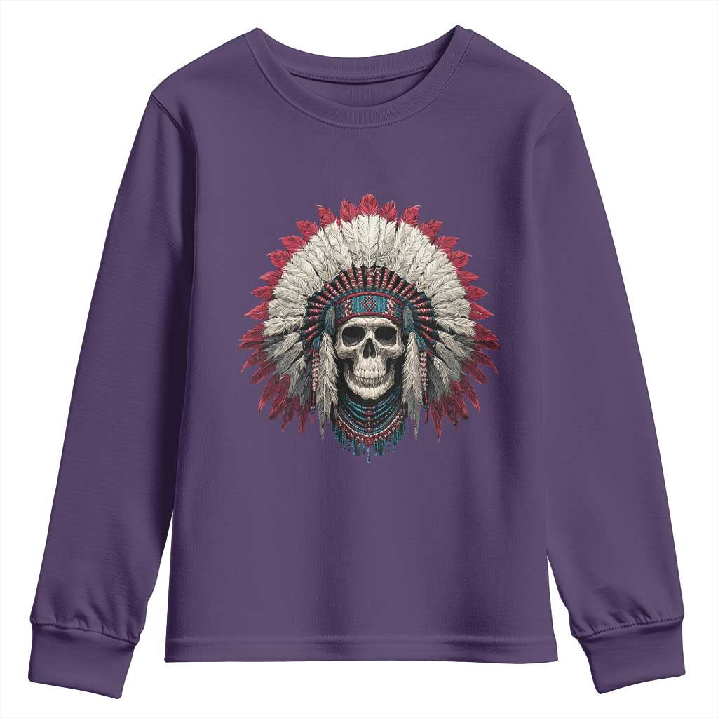 Native American Indian Chief Skull Headdress Youth Sweatshirt TS11 Purple Print Your Wear