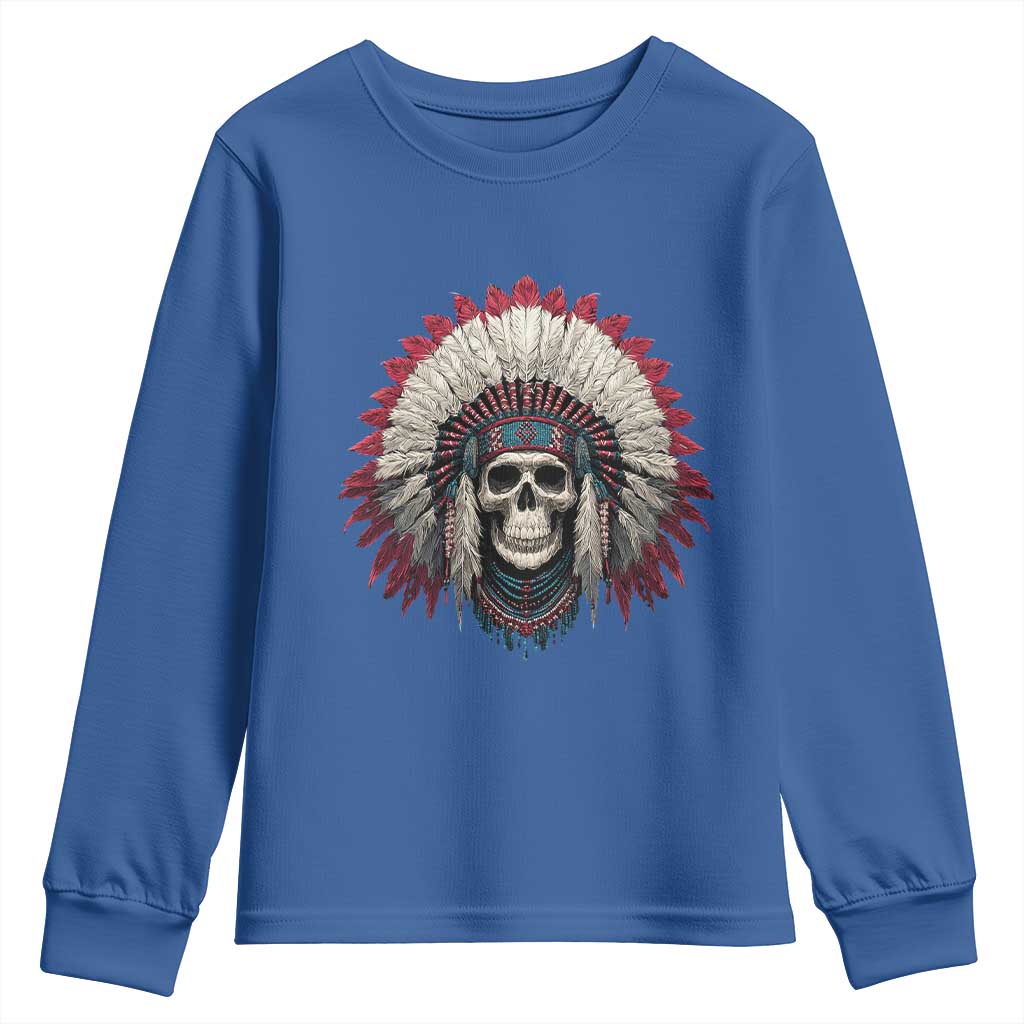 Native American Indian Chief Skull Headdress Youth Sweatshirt TS11 Royal Blue Print Your Wear