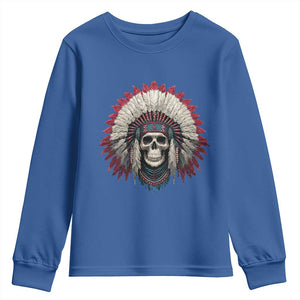Native American Indian Chief Skull Headdress Youth Sweatshirt TS11 Royal Blue Print Your Wear
