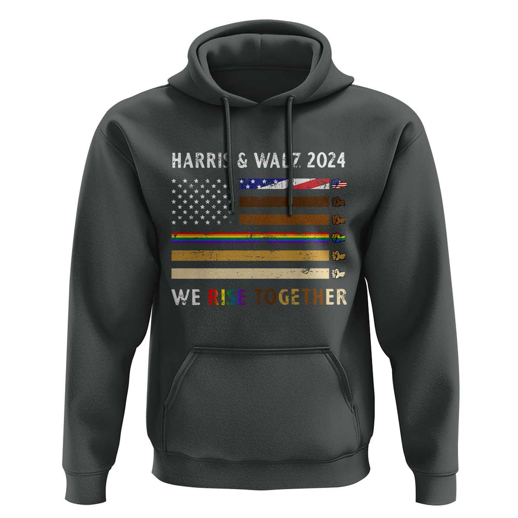 Harris Walz 2024 Hoodie We Rise Together Vintage American Flag TS11 Dark Heather Print Your Wear