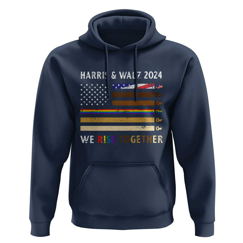 Harris Walz 2024 Hoodie We Rise Together Vintage American Flag TS11 Navy Print Your Wear
