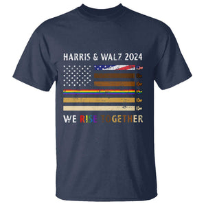 Harris Walz 2024 T Shirt We Rise Together Vintage American Flag TS11 Navy Print Your Wear
