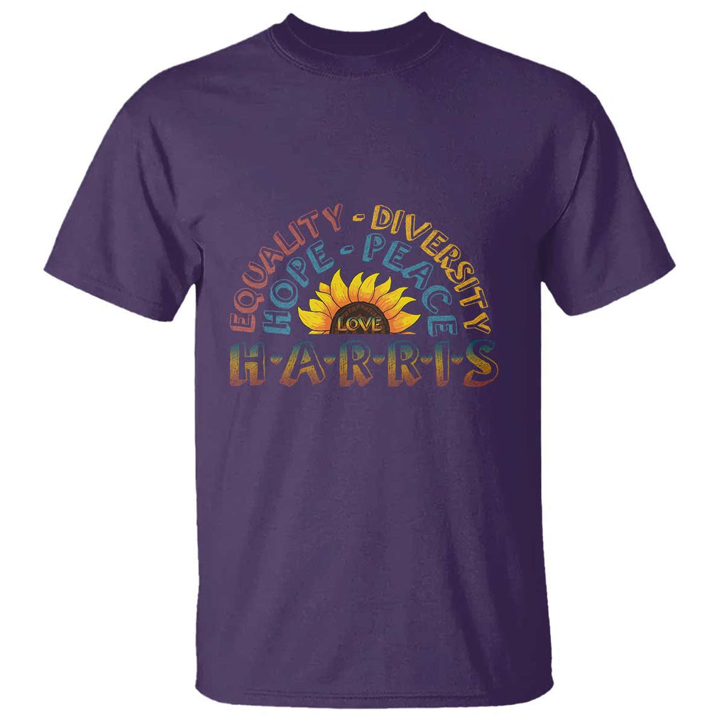 Harris Supporter T Shirt Peace Love Equality Hope Diversity Sunflower TS11 Purple Print Your Wear