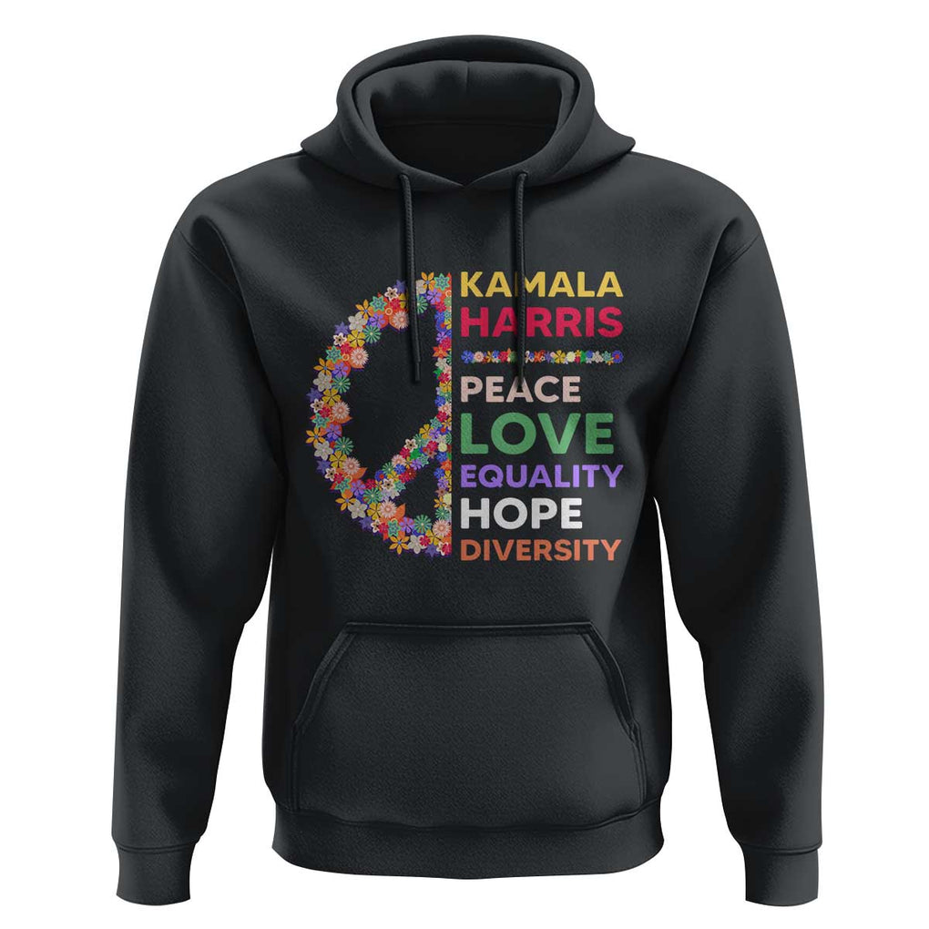 Harris Supporter Hoodie Peace Love Equality Hope Diversity Retro Flower Peace Sign TS11 Black Print Your Wear