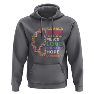 Harris Supporter Hoodie Peace Love Equality Hope Diversity Retro Flower Peace Sign TS11 Charcoal Print Your Wear