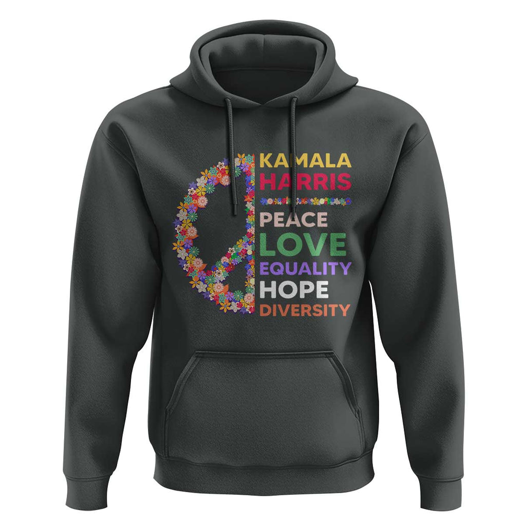 Harris Supporter Hoodie Peace Love Equality Hope Diversity Retro Flower Peace Sign TS11 Dark Heather Print Your Wear
