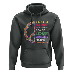 Harris Supporter Hoodie Peace Love Equality Hope Diversity Retro Flower Peace Sign TS11 Dark Heather Print Your Wear