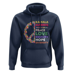 Harris Supporter Hoodie Peace Love Equality Hope Diversity Retro Flower Peace Sign TS11 Navy Print Your Wear
