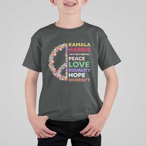 Harris Supporter T Shirt For Kid Peace Love Equality Hope Diversity Retro Flower Peace Sign TS11 Dark Heather Print Your Wear