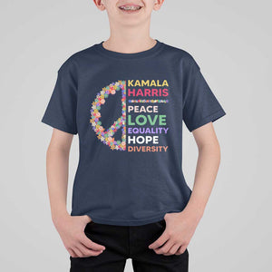 Harris Supporter T Shirt For Kid Peace Love Equality Hope Diversity Retro Flower Peace Sign TS11 Navy Print Your Wear