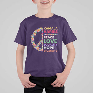 Harris Supporter T Shirt For Kid Peace Love Equality Hope Diversity Retro Flower Peace Sign TS11 Purple Print Your Wear
