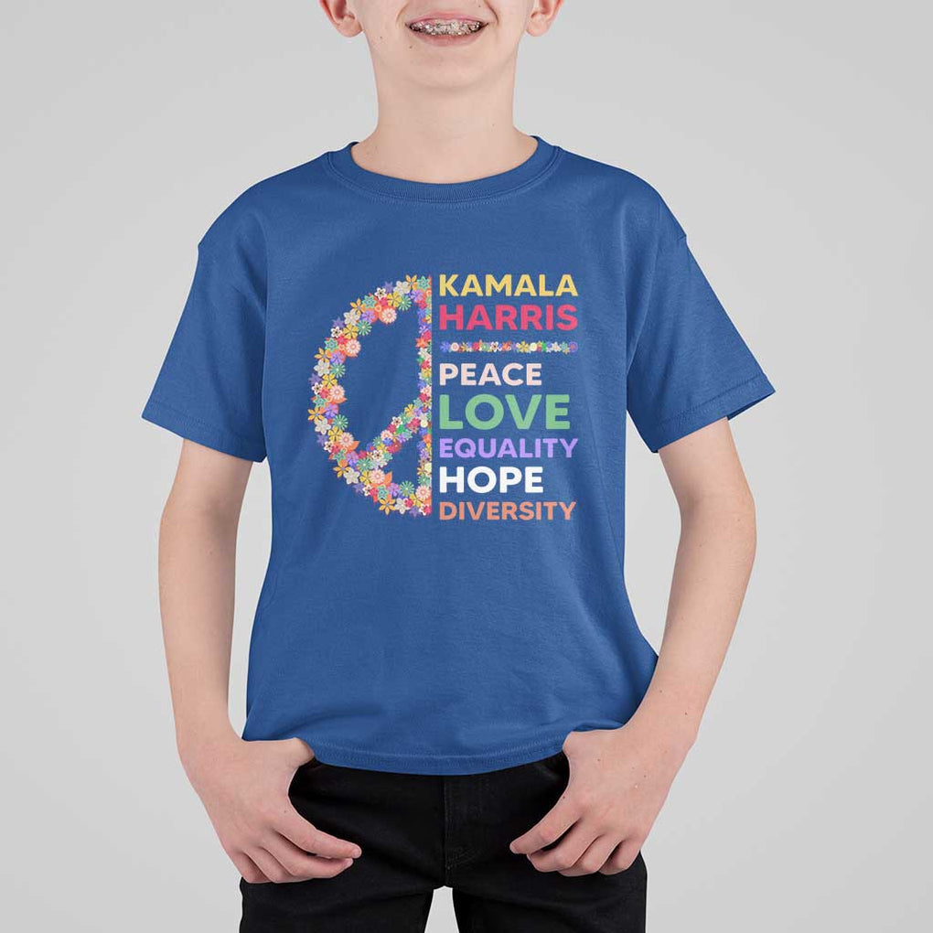 Harris Supporter T Shirt For Kid Peace Love Equality Hope Diversity Retro Flower Peace Sign TS11 Royal Blue Print Your Wear