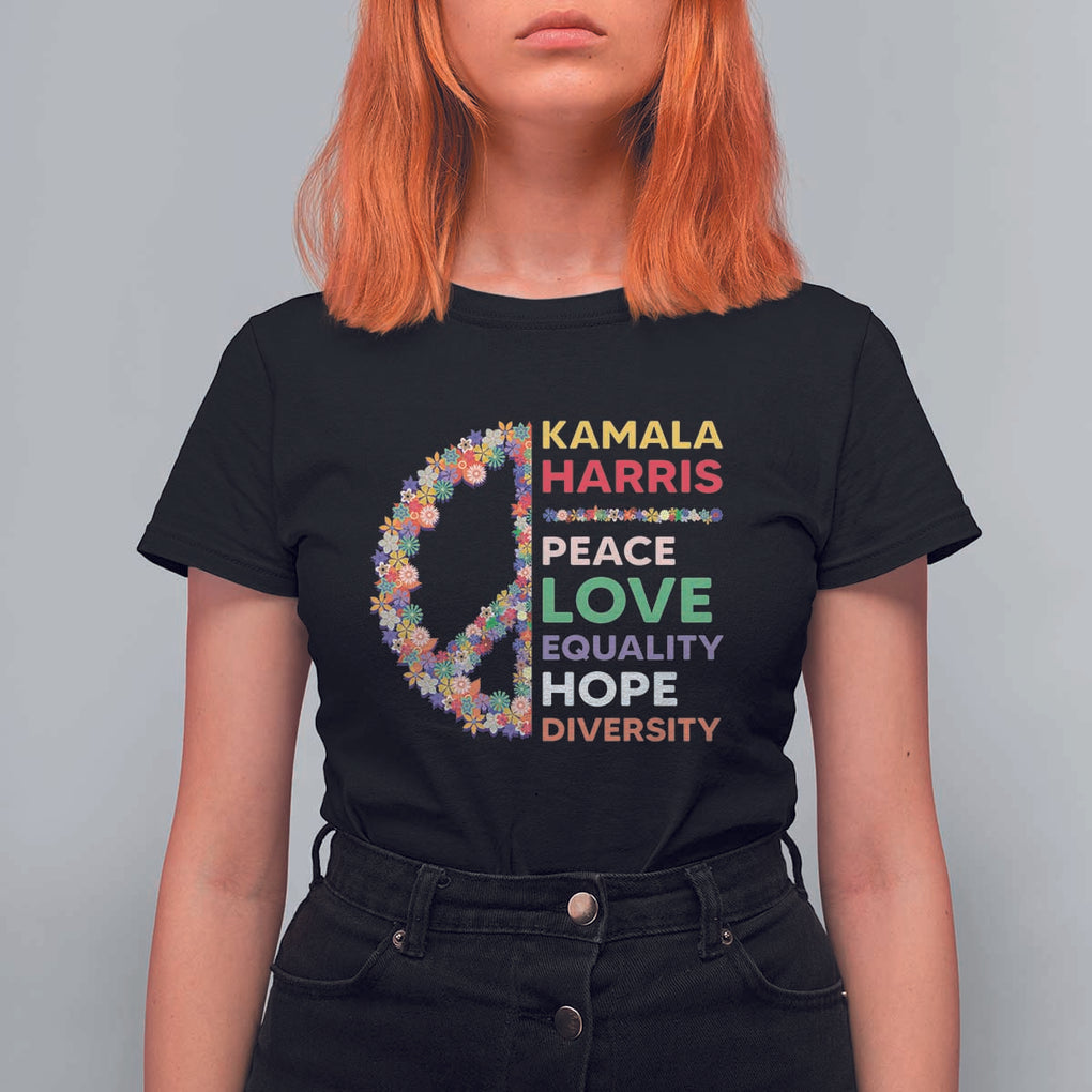 Harris Supporter T Shirt For Women Peace Love Equality Hope Diversity Retro Flower Peace Sign TS11 Black Print Your Wear
