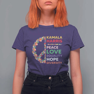 Harris Supporter T Shirt For Women Peace Love Equality Hope Diversity Retro Flower Peace Sign TS11 Purple Print Your Wear