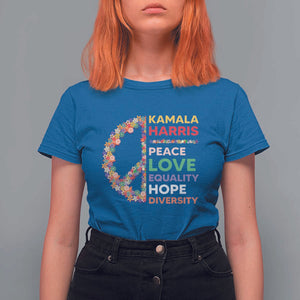 Harris Supporter T Shirt For Women Peace Love Equality Hope Diversity Retro Flower Peace Sign TS11 Royal Blue Print Your Wear