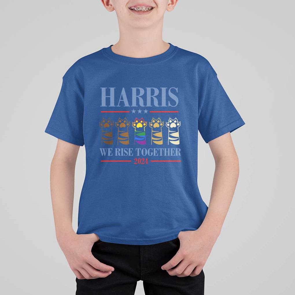 Harris We Rise Together 2024 T Shirt For Kid Voting for Kamala Cat Fist Paw LGBT President Election TS11 Royal Blue Print Your Wear