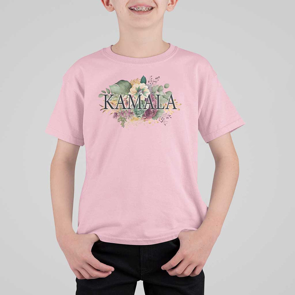 Harris 2024 T Shirt For Kid Vintage Flowers Feminine First Female President TS11 Light Pink Print Your Wear