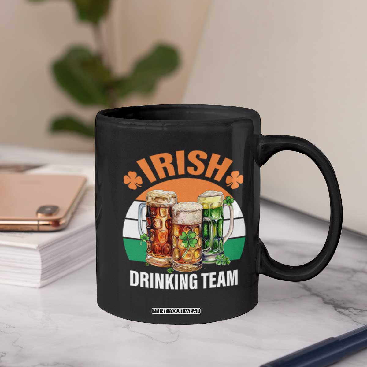 Funny Irish Drinking Team Coffee Mug St Patricks Day Vintage Beer Ireland Flag Clover TS11 Print Your Wear