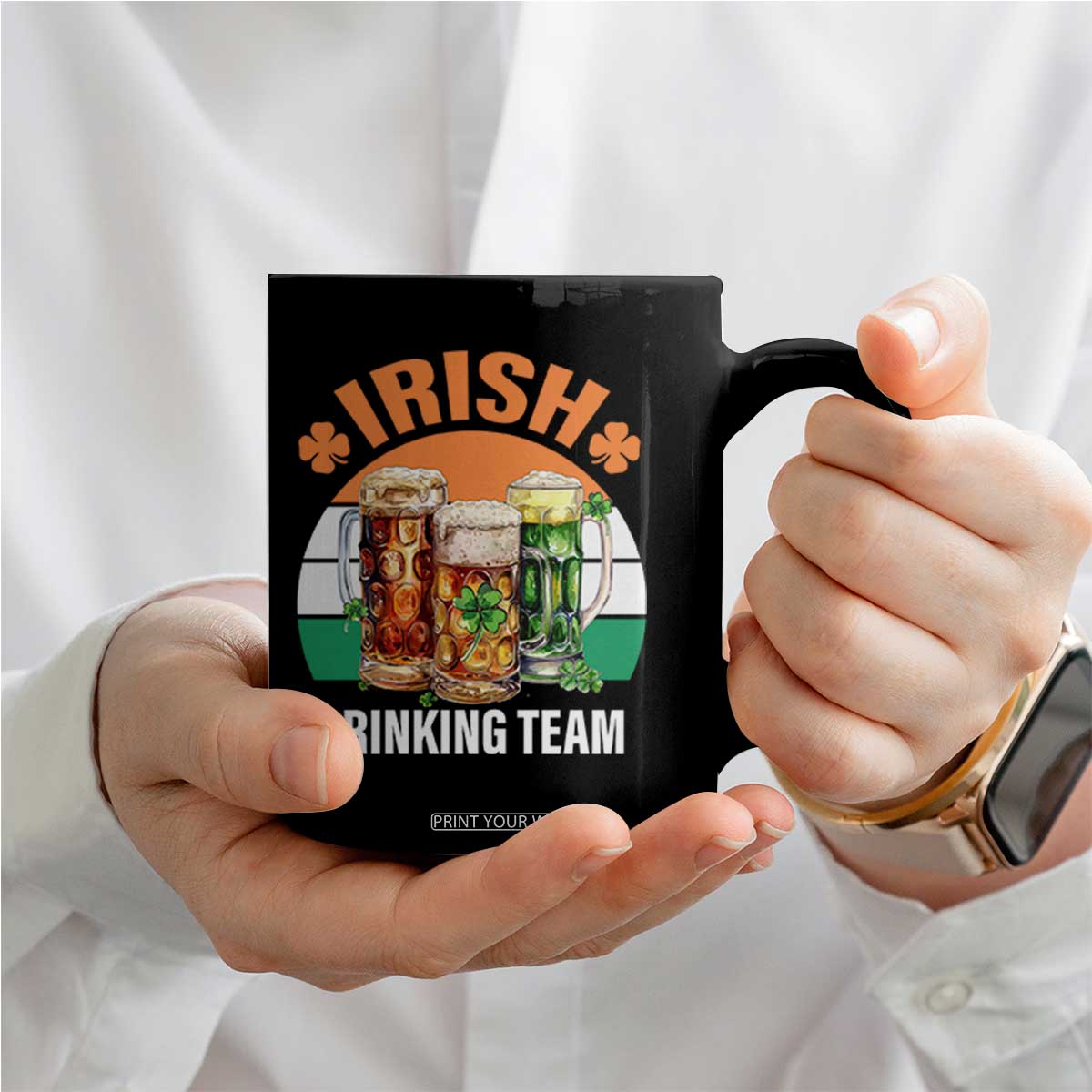 Funny Irish Drinking Team Coffee Mug St Patricks Day Vintage Beer Ireland Flag Clover TS11 Print Your Wear