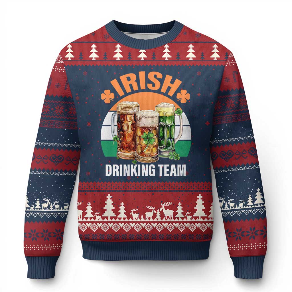 Funny Irish Drinking Team Ugly Christmas Sweater St Patricks Day Vintage Beer Ireland Flag Clover TS11 Navy Red Print Your Wear