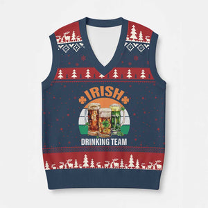 Funny Irish Drinking Team V-Neck Knit Sweater Vest St Patricks Day Vintage Beer Ireland Flag Clover TS11 Navy Red Print Your Wear