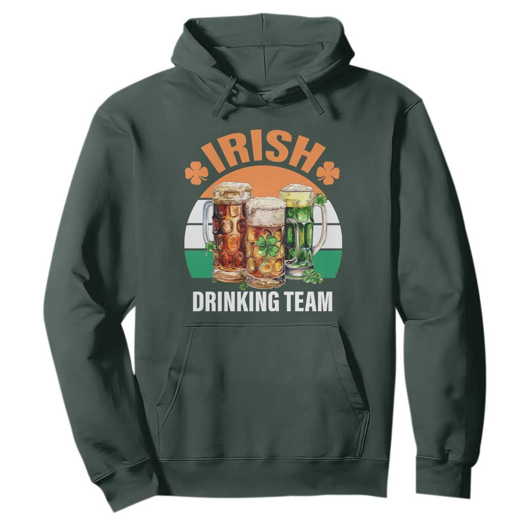 Funny Irish Drinking Team Hoodie St Patricks Day Vintage Beer Ireland Flag Clover TS11 Dark Forest Green Print Your Wear
